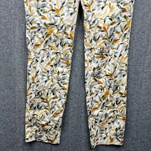 Zara Basic Pants Womens 4 Yellow Leaf Print Slim Ankle Chino Trousers Cotton - Picture 13 of 16